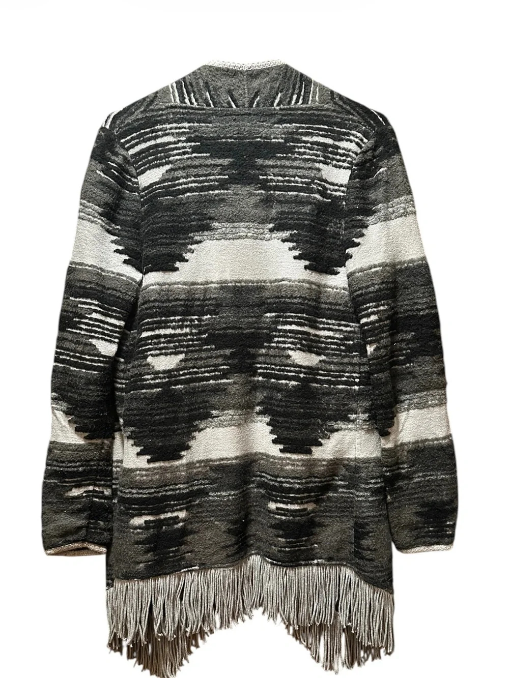 Lucky Brand Black & Grey Open-Front Fringe Cardigan